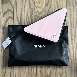 Prada Light Pink Triangle Pouch with Black Beauty Bag